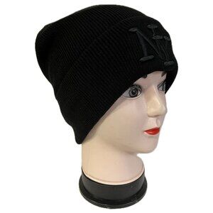Embroidered NY Men Women Winter Knit Warm Fur lined Beanie Hat - Black